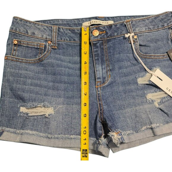 New Distressed Jean Shorts Booty Blue Denim 11/30 Mid Rise Cuffed Celebrity Pink - Picture 8 of 10